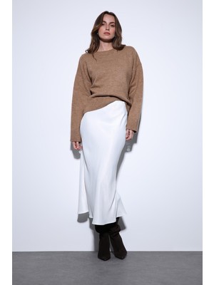 Antioch Beyaz Saten Midi Etek