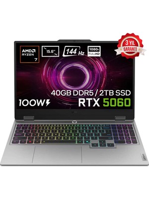 Lenovo Loq 15AHP10 Amd Ryzen 7-250 40GB Ddr5 2tb SSD RTX5060 8gb 100W 15.6 Inç Full Hd 144Hz IPS Freedos Gaming Laptop (83JG006ETRV7)