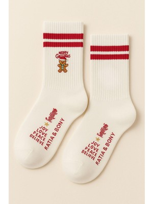 Çocuk Ginger Breadman Yılbaşı Soket Çorap Beyaz