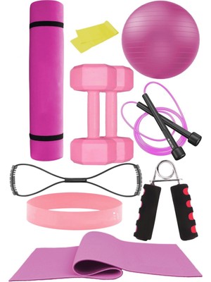Elya Pilates 9 Parçalı Pembe Pilates Seti Dambıl, Squat Band ve Minder ile Fitness İçin Kullanım Amacı