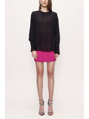 Siyah Bilekleri Lastikli Bluz 19907