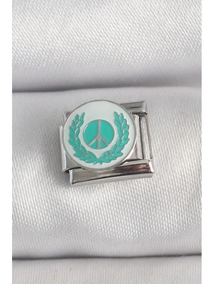 Bfs 316L Çelik Gümüş Renk Beyaz Mavi Barış Işareti Işlemeli Nomination Charm