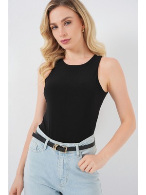 Hiccup Kadınlar BDART, Çıtçıtlı, Kolsuz, Yuvarlak Yakalı Bodysuit Siyah