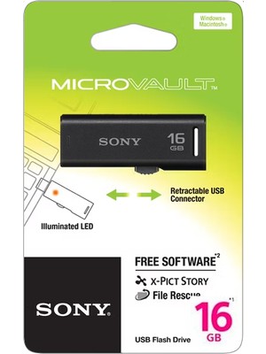 Sony 16GB Micro Vault Flaşh Bellek USM16GR/BT _led Veri Transferini Gösterir_