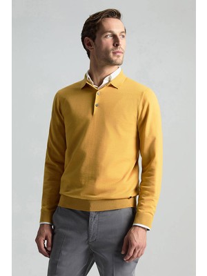 Merino Yünü Polo Yaka Sarı Triko