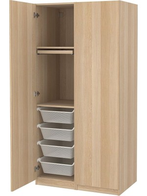 Pax Gardırop, Ağartılmış Meşe Görünümlü, 100X60X201 cm