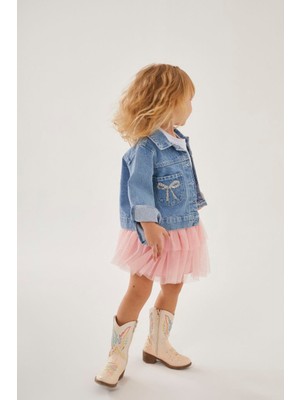 Noblekids Kız Çocuk Jean Ceket & Tütülü Etek Takımı – Simli