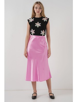 Hiccup Kadın BDART Elastik A-Form Kesim Midi Etek Karanfil Pembesi