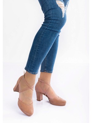 Pudra Süet Topuklu Kadın Klasik Ayakkabı 910E