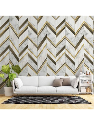 3 Boyutlu Mermer ve Altin Desenli Duvar Kağıdı