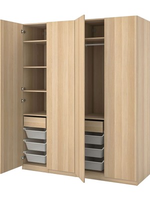 Pax Gardırop, Ağartılmış Meşe Görünümlü, 200X60X236 cm