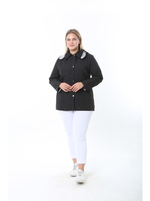 Kapitone Mont, Büyük Beden Mont, Baharlık, Büyük Beden Ceket, Kapüşonlu, Suya Dayanıklı Mont