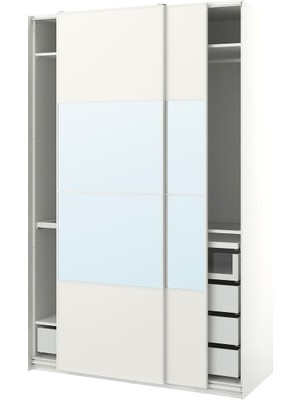 Pax Sürgü Kapaklı Gardırop, Beyaz-Aynalı Cam, 150X66X236 Cm, Çift Taraflı Kapak
