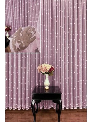 Pembe Yıldızlı Kız Çocuk Odası 1 / 3 Sık Pileli Bebek Perdesi Tül, Perde, Blackout,