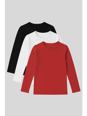 Standart Fit Basic O Yaka 3lü Paket Siyah-Beyaz-Fiesta Unisex Çocuk T-Shirt - 11329