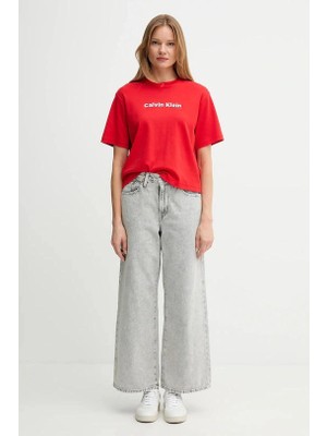 Calvin Klein Kısa Kollu 2 Renkli 3D Nakışlı Logolu Kadın T-Shirt LV047D205G-VTW