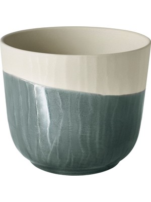 Seramik Saksı, Beyaz-Turkuaz, 13 Cm, El Yapımı