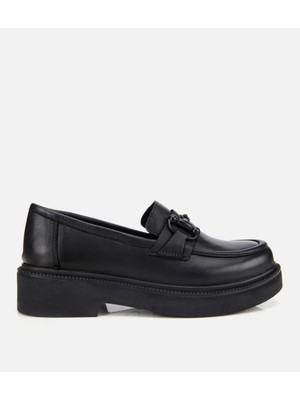 Hotiç Kadın Deri Siyah Kalın Tabanlı Klasik Loafer