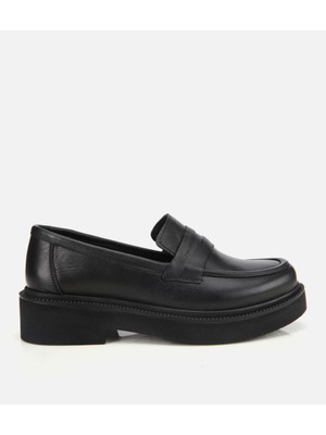 Hotiç Kadın Deri Siyah Kalın Tabanlı Klasik Loafer