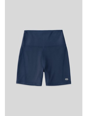 Indigo Kemer Detaylı Yüksek Bel Slim Fit Kısa Biker Kadın Tayt - 91017