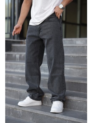 Erkek Bol Paça Basic Yüksek Bel Füme Baggy Pantolon