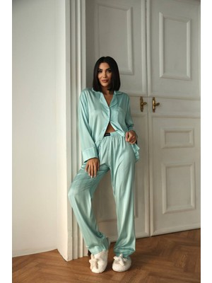 Coccolarsi Kadın Su Yeşili Saten Pijama Takımı