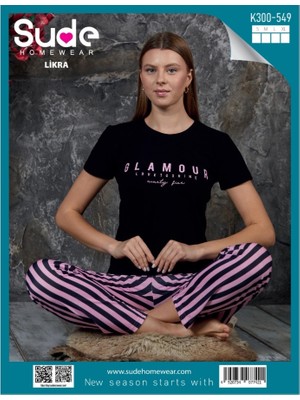 Likra Kumaş Sude Kısa Kollu Bayan Pijama Takımı