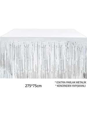 Gümüş Metalize Masa Eteği 275X75 cm – Kendinden Yapışkanlı - Lisinya