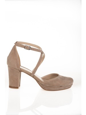 Vizon Süet Topuklu Kadın Klasik Ayakkabı 910E