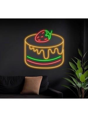 Çilekli Pasta Figürlü Neon Tabela