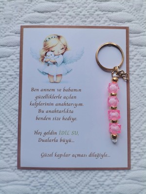 100  Adet Isme Özel Tasarım Pembe Anahtarlık Hastane Yeni Doğan 40 Mevlidi Dağıtmalık Hediyelik