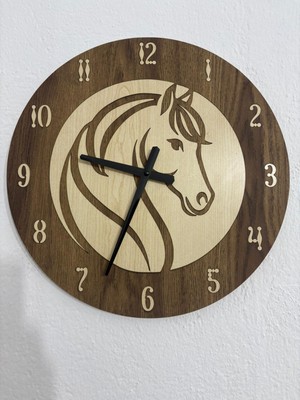 Safari Serisi - Yılkı At- Ahşap Duvar Saati - 40 cm - (Çift Katmanlı Ahşap)