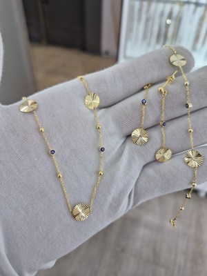 925 Ayar Papatya Silver Kalemli Disk Takım Set.nazar Gözlü Set.gözlü Set.rose.gold.rodaj