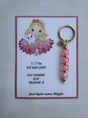 100 Adet Pembe Renk Isme Özel Ilk Dişim Çıktı Diş Partisi Diş Buğdayı Hatırası Hediyelik Anahtarlık