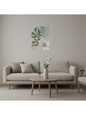 Monstera Yaprağı Desenli  Dekoratif Aynalı Tablo - BRF16951-2974