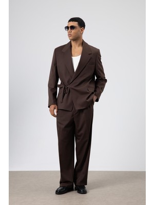 Oversize Kuşaklı Takım Elbise Kahve