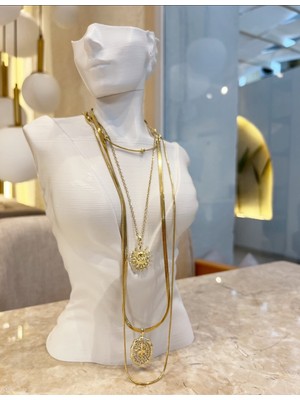 Güneş ve Kutup Yıldızı Desenli 14 K Altın Rengi Paslanmaz Kararmaz Çelik 3 Lü Kolye