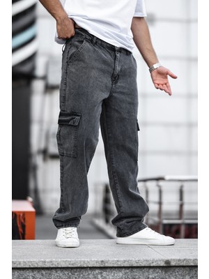 Comstar Erkek Kargo Cepli Baggy Pantolon Pamuklu Regular Fit Desenli Antrasit Renkli Modern Stil