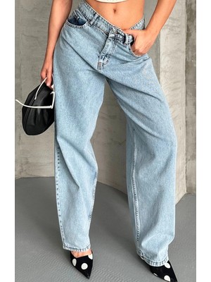 Baggy Kar Yıkama Buz Mavi Jeans Pantolon D2007
