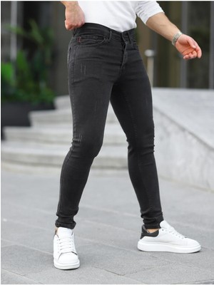 Erkek Jeans Slim Fit Likralı Denim Füme Kot Pantolon