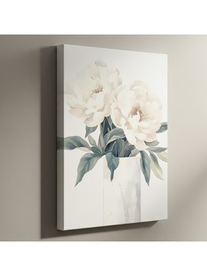 Modern Suluboya Beyaz Şakayık Çiçek Tablosu