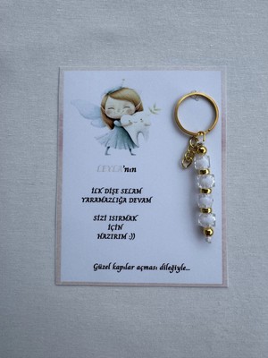 48 Adet Beyaz Renk Isme Özel Ilk Dişim Çıktı Diş Partisi Diş Buğdayı Hatırası Hediyelik Anahtarlık