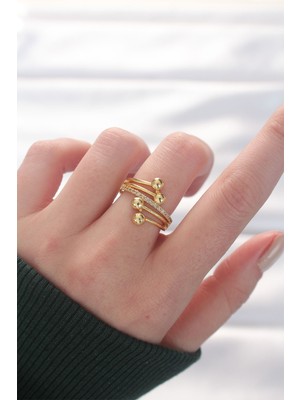 Topçuk Model Zirkon Taşlı Gold Ayarlanabilir Yüzük