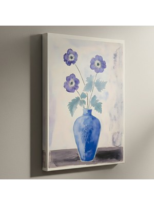Mavi Vazoda Lavanta Çiçekleri Suluboya Tablosu