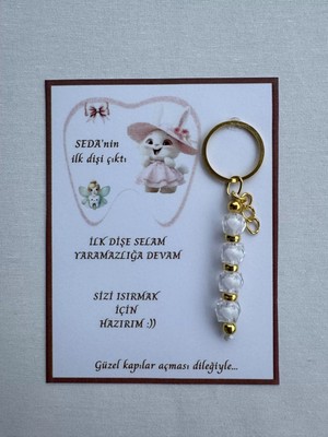 48 Adet Beyaz Renk Isme Özel Ilk Dişim Çıktı Diş Partisi Diş Buğdayı Hatırası Hediyelik Anahtarlık