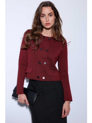 Antioch Bordo Kruvaze Kapama Kadın Triko Hırka