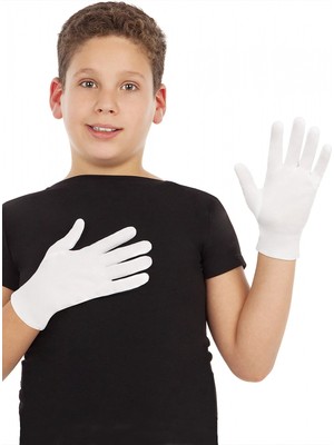 Beyaz Renk Çocuk Boy Likralı Pandomim Eldiveni (4887)