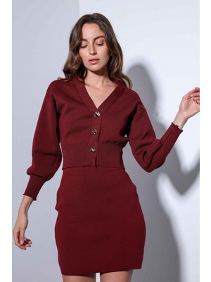 Antioch Bordo Metal Düğme Kadın Triko Hırka