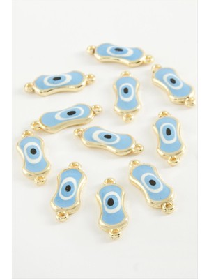 Sepetim Oval Nazar Çift Kulplu Mineli Bileklik ve Kolye Ucu Aparatı 1 Adet-Mavi