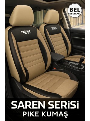 Ford Focus Sedan 2005–SONRASI Saren Serisi Oto Koltuk Kılıfı 5’li Set – Airbag & Kolçak Uyumlu, 3 Katman, Pike+Lakost+Deri Bej